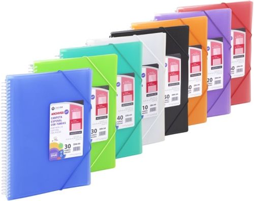  C/8 carpeta 30 fundas a4 espiral cierre con goma archivex star colores surtidos 