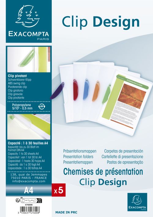  Paq/25 carpeta con clip giratorio a4 clip-desing polipropileno transparente 