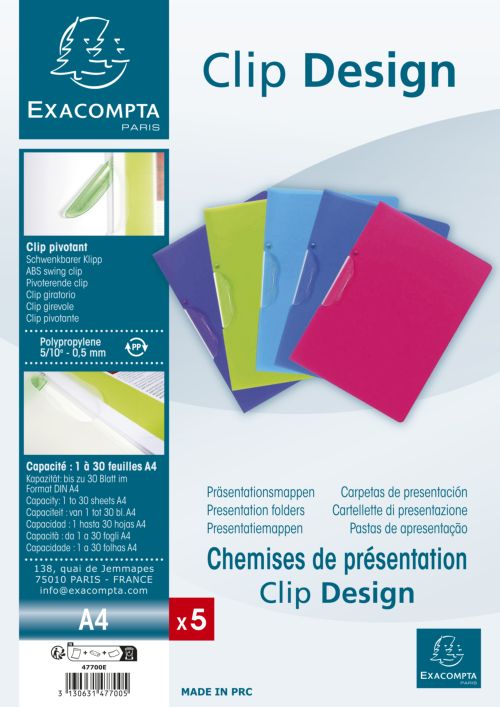  Paq/25 carpeta con clip giratorio a4 clip desing polipropileno colores surtidos 