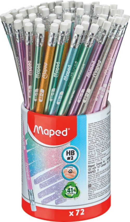  Bote 72 lapiz de grafito 2hb deco glitter con goma maped 