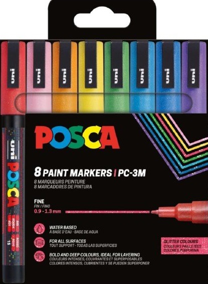  ESTUCHE 8 ROTULADORES POSCA PC3MR UNI-BALL PURPURINA 