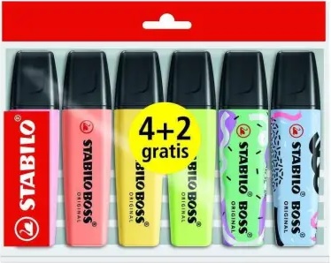 Estuche 4+2 marcadores fluorescentes stabilo boss pastel