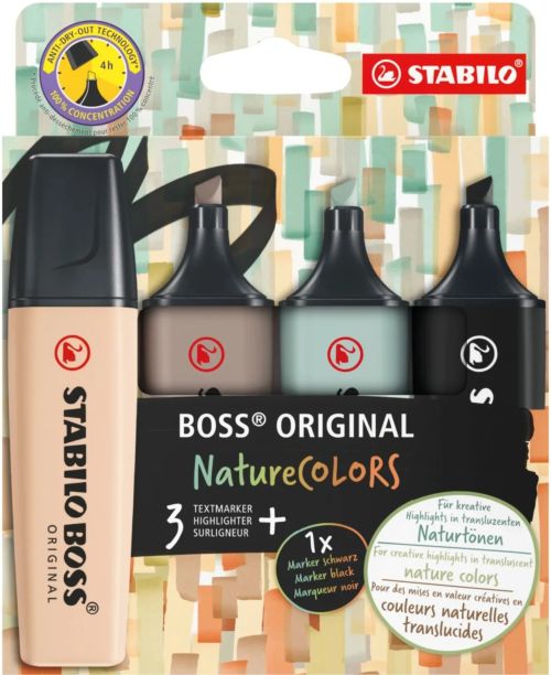  Estuche 4 marcadores fluorescentes stabilo boss nature colors surtidos 