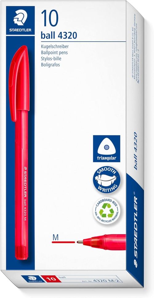  C/10 BOLIGRAFO TRIANGULAR STAEDTLER BALL 4320 PUNTA M ROJO 