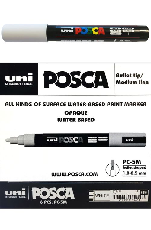 (pack 6u.) marcadodr uni-posca pc5m color blanco punta 1,8-2,5mm