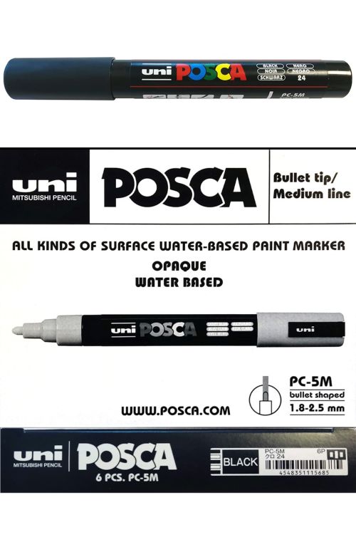 (pack 6u.) marcador uni-posca pc5m color negro punta 1,8-2,5mm