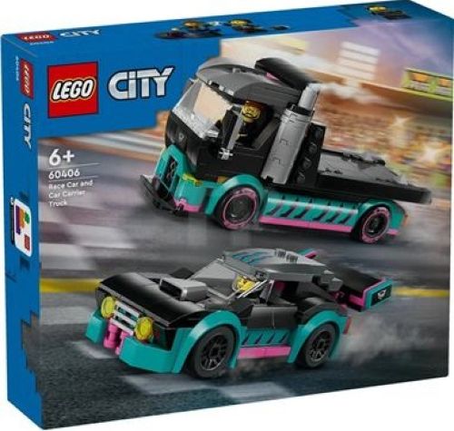 COCHE DE CARRERAS Y CAMION DE TRANSPORTE LEGO