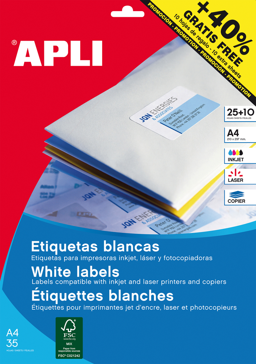  PACK 25 HOJAS ETIQUETAS PERMANENTES FT/IM 40MM DIAMETRO 