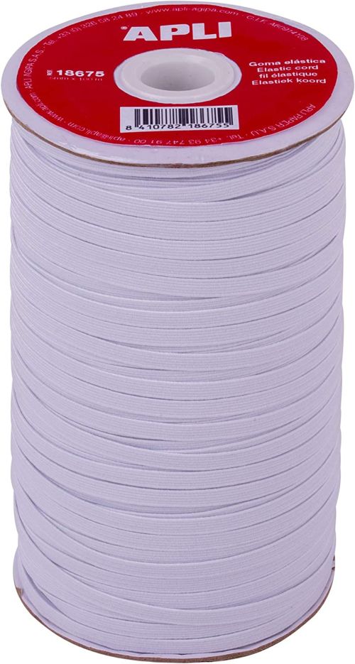 BOBINA DE GOMA ELASTICA PLANA 5MMX100M BLANCA