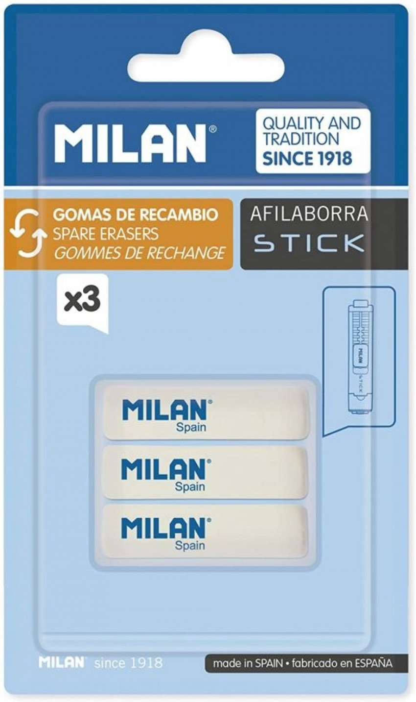 BLISTER 3 GOMAS RECAMBIO PARA AFILABORRA MILAN STICK 
