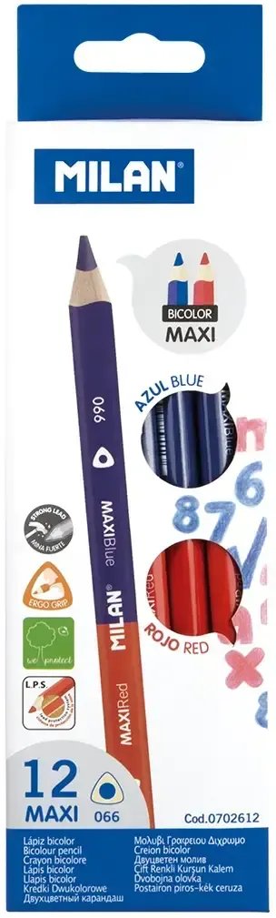 C/12 LAPIZ BICOLOR TRIANGULAR ROJO-AZUL 066 GRUESO MILAN 