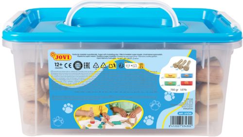 Baul 20 tacos plastilina Jovi 38g surtidos + 9 sellos madera my first plastilina baby