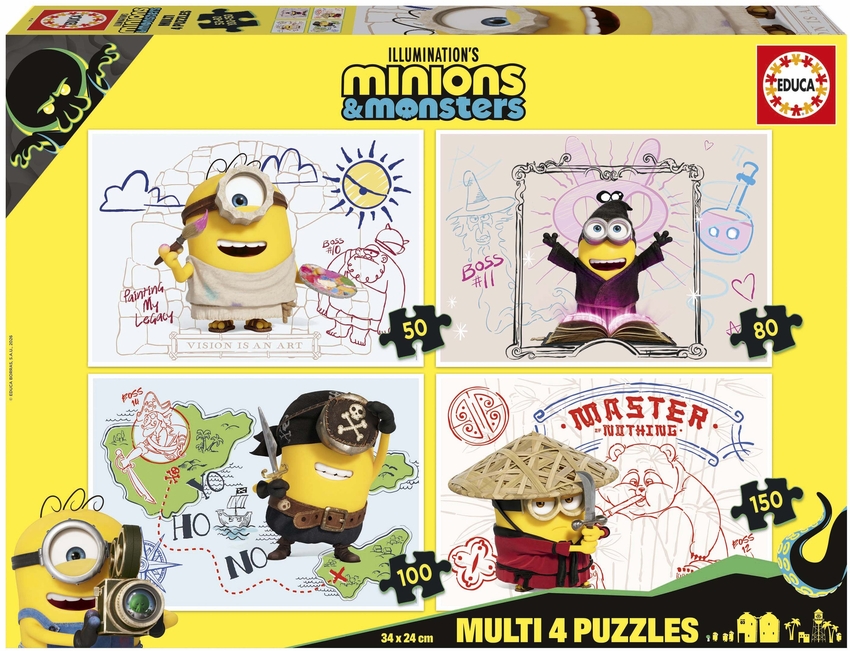  PUZZLE MUSTI 4 EN 1 MINIONS AND MONSTERS 50 80 100 150 PZS 