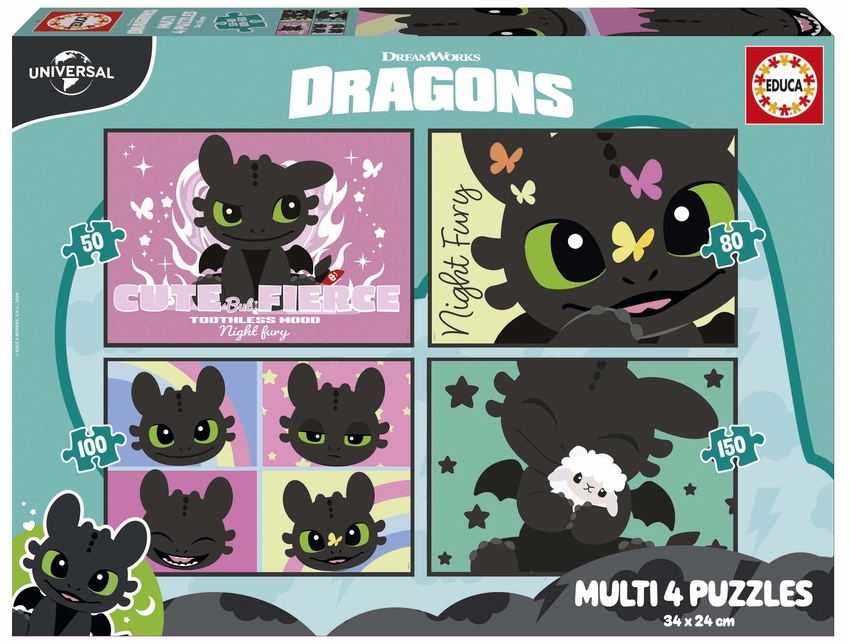  Puzzles multi 4 en 1 como entrenar a tu dragon 50 80 100 150 piezas 