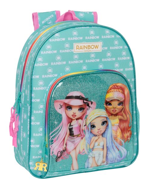 MOCHILA INFANTIL ADAPTABLE CARRO RAINBOW HIGH PARADISE 28x34x1cm