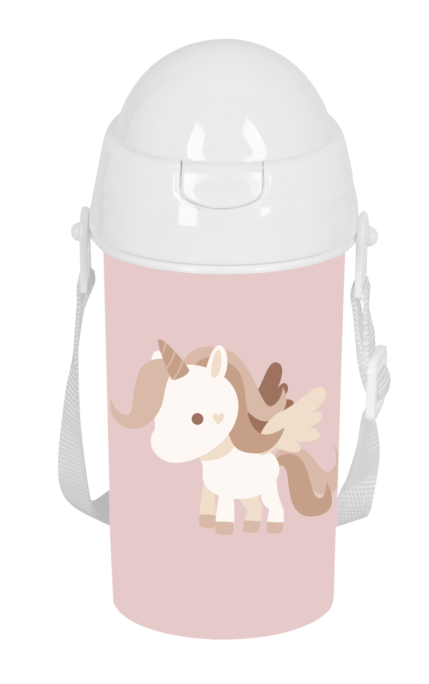  BOTELLA 500ml APERTURA AUTOMATICA CON PAJITA SAFTA PREESCOLAR UNICORNIO 7,3x19,5x7,3cm 
