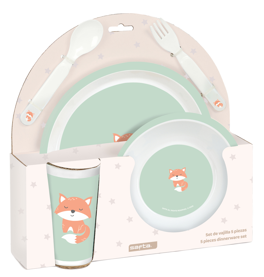  SET DE PLATOS, CUBIERTOS Y VASO SAFTA PREESCOLAR ZORRITO 26x26x9cm 