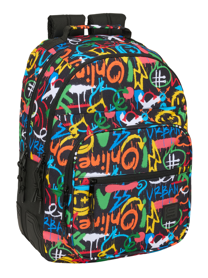  MOCHILA DOBLE ADAPTABLE CARRO SAFTA GRAFFITI COLORS 32x42x15cm 