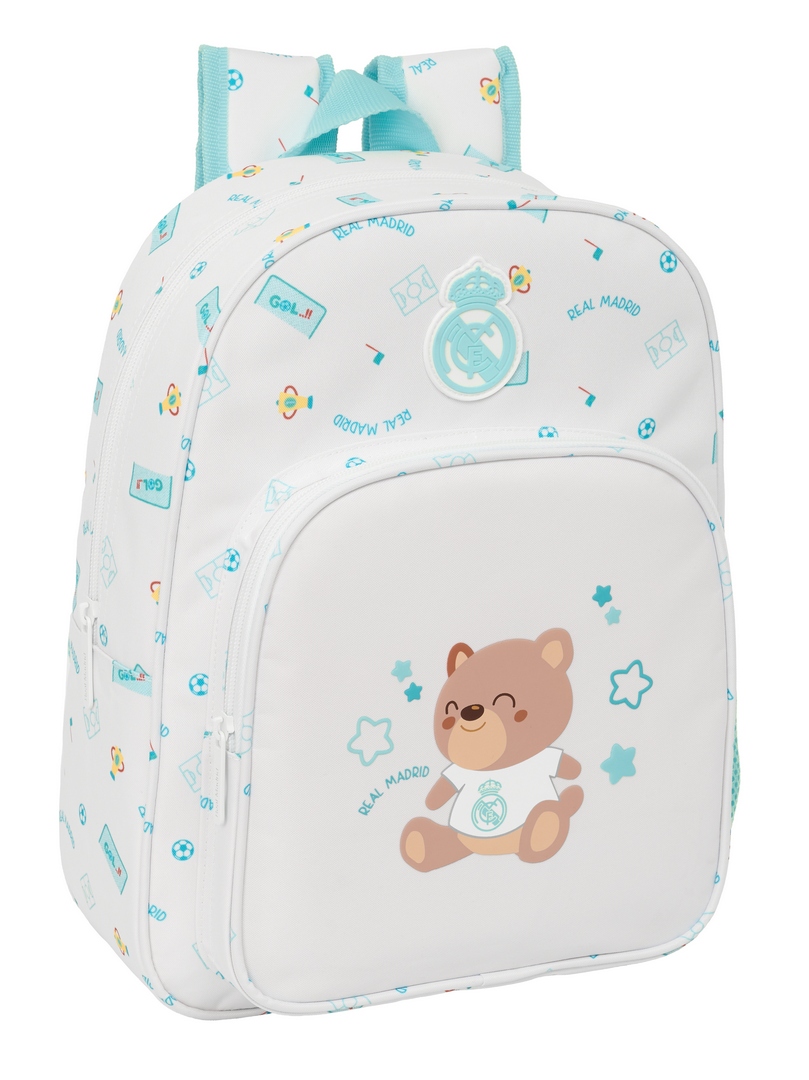  MOCHILA INFANTIL ADAPTABLE A CARRO REAL MADRID PREESCOLAR BLANCA 26x34x11cm 