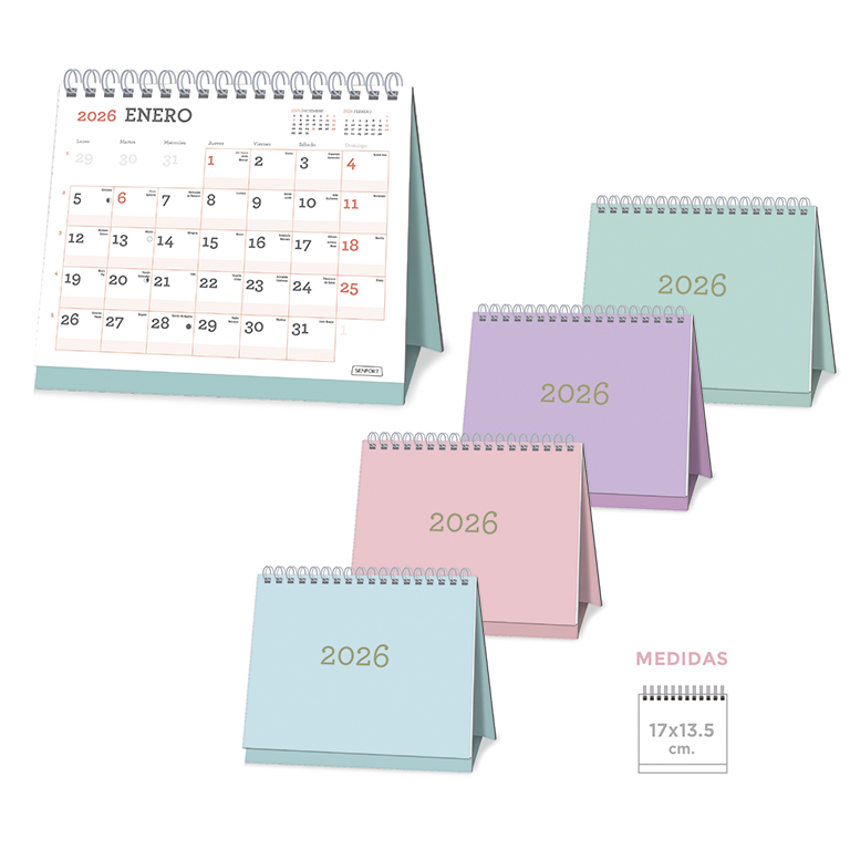  Calendario sobremesa pastel surtido 17x13,5 cm 2026 