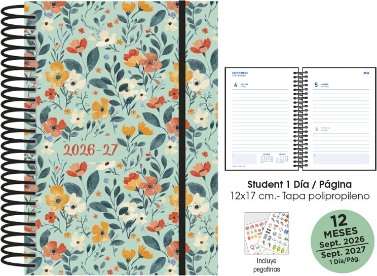  AGENDA ESCOLAR 26-27 STUDENT 12X17 DP FLOWERS 