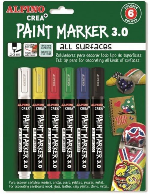 BLISTER 6 ROTULADORES ALPINO PAINT MARKERS COLORES BASICOS