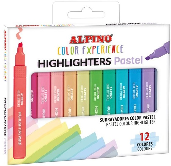 Estuche 12 marcadores fluorescentes alpino color experience colores pastel