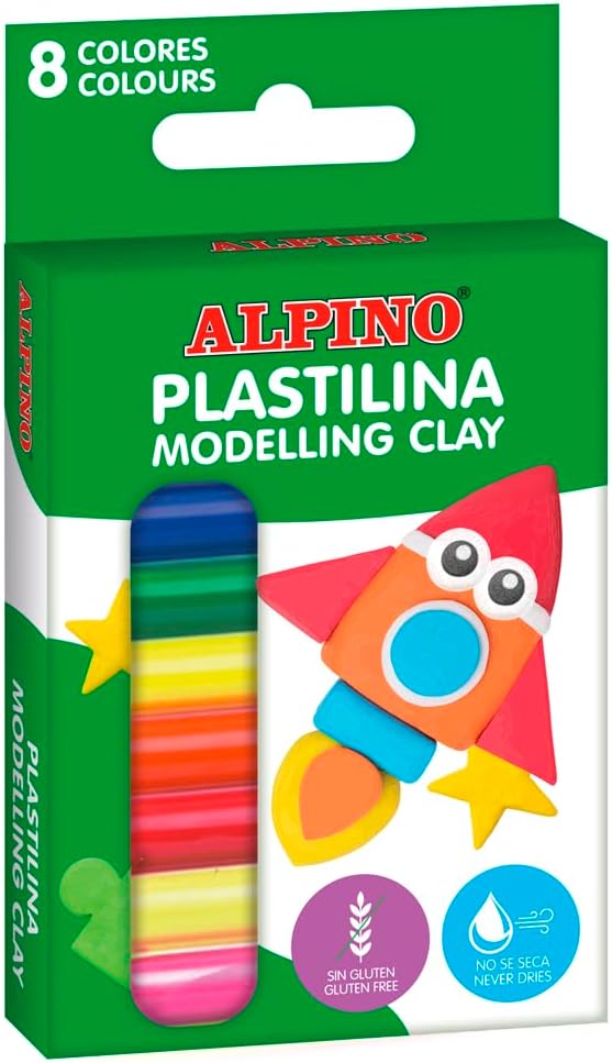  BLISTER 6+2 PASTILLAS PLASTILINA 12.5G COLORES NEON ALPINO 