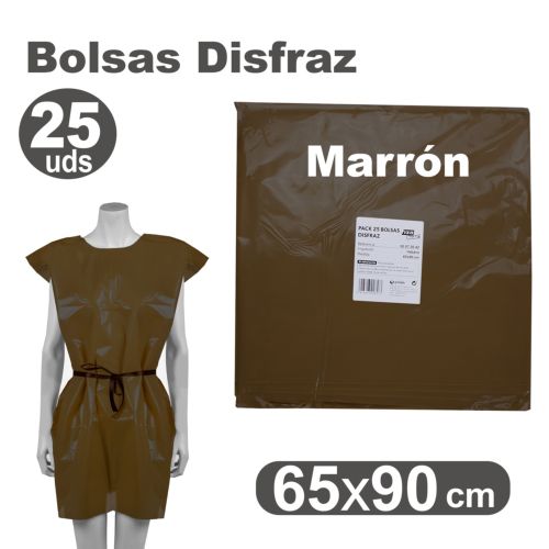  Pack/25 bolsas de plástico para disfraces 65x90cm color marrón 