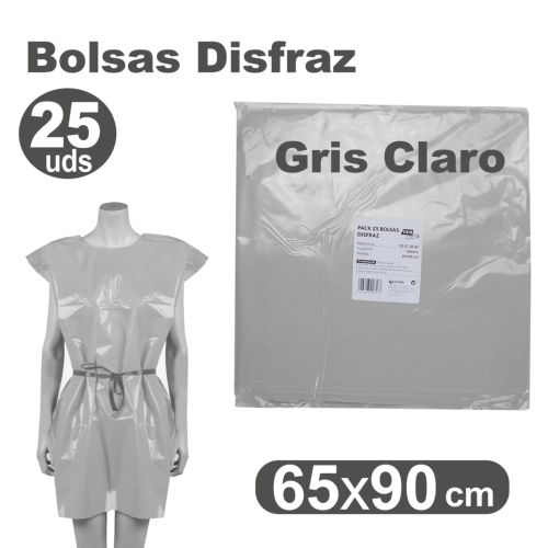 Pack/25 bolsas plastico para disfraces 65x90cm gris claro