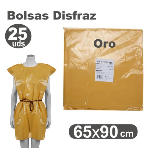 PACK/25 BOLSAS DE PLASTICO PARA DISFRACES 65X90CM ORO