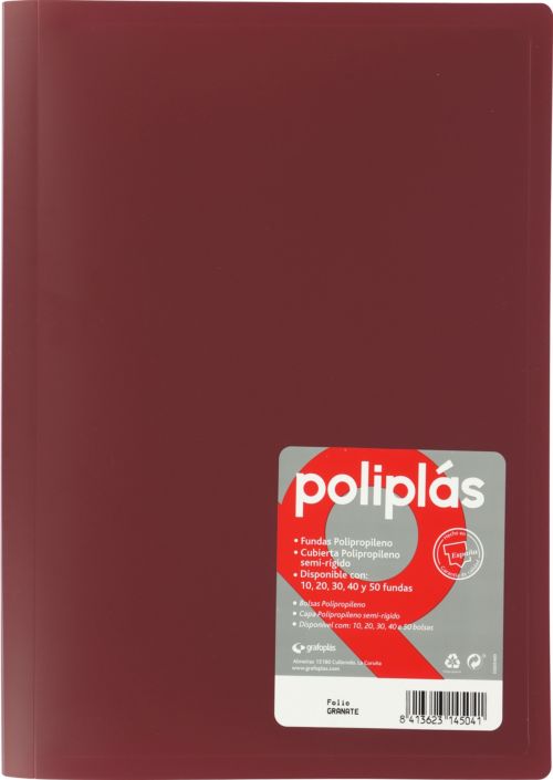 CARPETA Fº 10 FUNDAS SOLDADAS OPACAS GRANATE POLIPLAS