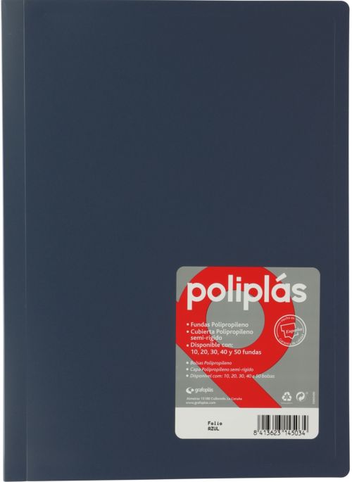 CARPETA Fº 20 FUNDAS SOLDADAS OPACAS AZUL POLIPLAS