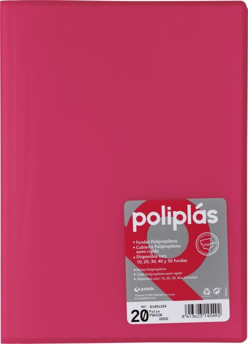 CARPETA Fº 20 FUNDAS SOLDADAS TRANSLUCIDAS FUCSIA POLIPLAS