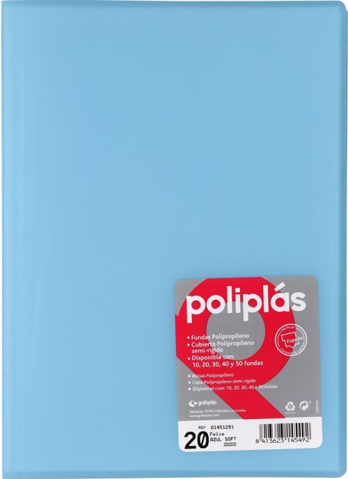 CARPETA Fº 20 FUNDAS SOLDADAS TRANSLUCIDAS AZUL SOFT