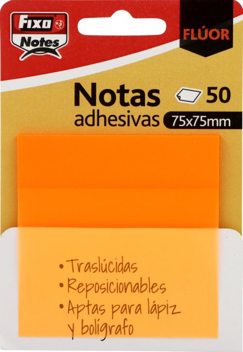 BLOC 50 NOTAS ADHESIVAS TRANSLUCIDAS 75X75 NARANJA FLUOR