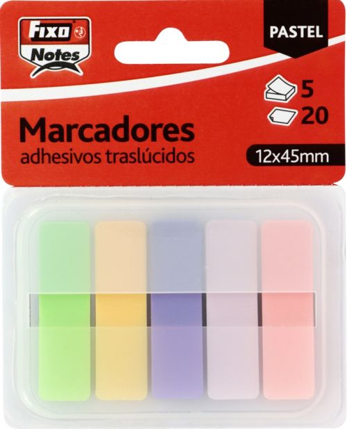 Blister 5 marcadores autoadhesivos translucidos colores pastel 12x45mm.