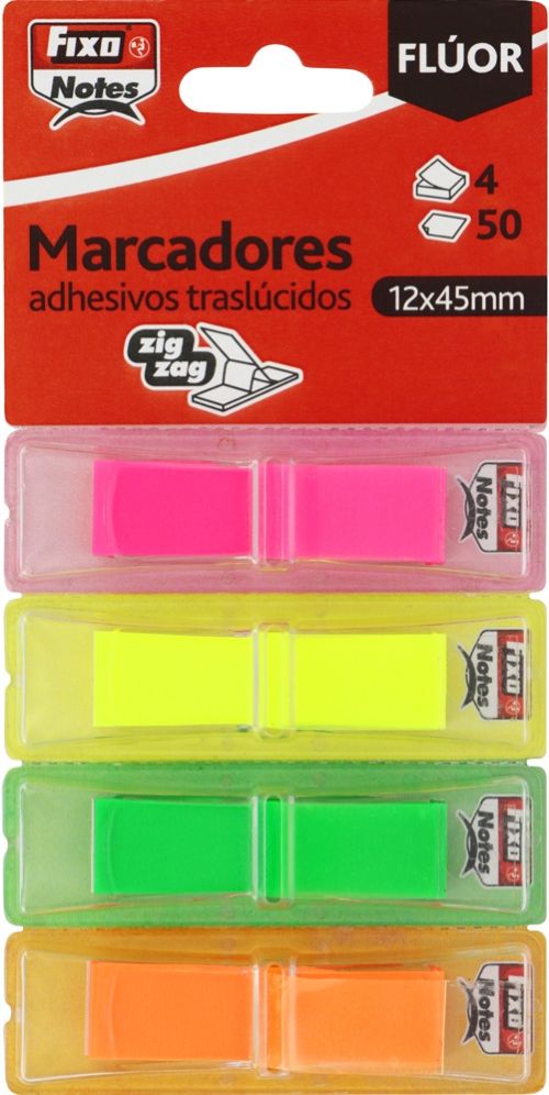 Blister 4 marcadores autoadhesivos translucidos colores fluo 4x50mm