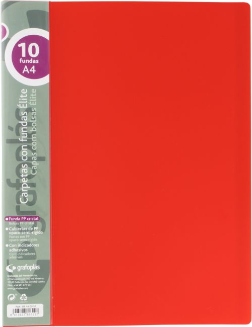 CARPETA 10 FUNDAS ELITE A4 OPACO COLOR ROJO POLIPROPILENO