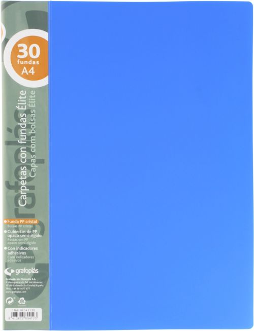 Carpeta 30 fundas elite a4 opaco color azul polipropileno