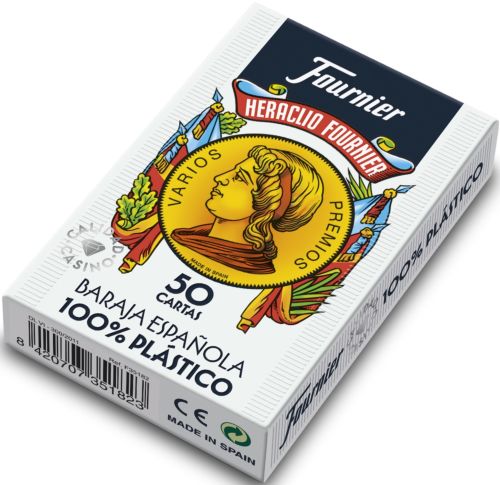 Baraja cartas española plastico 2100 estuche carton metalizado 50 cartas