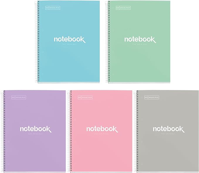 Paq/5 cuaderno espiral notebook1 a4 80h 90g cuad.5x5 emotions colores pastel