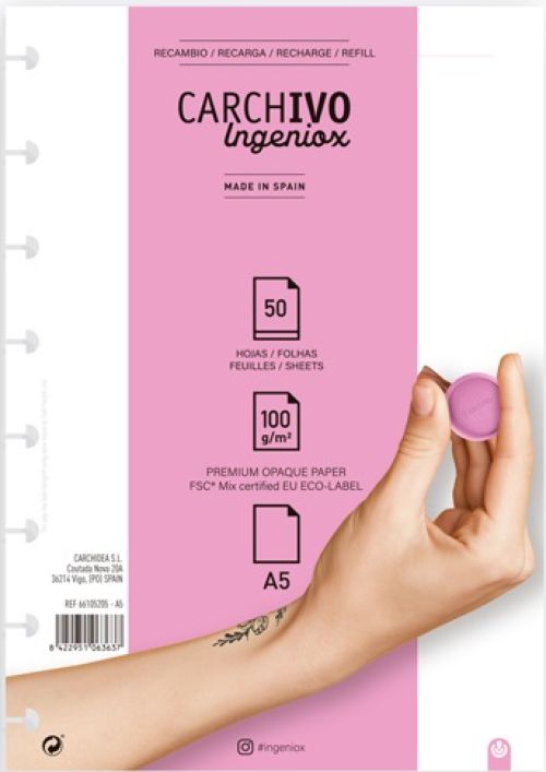 RECAMBIO CUADERNO INGENIOX A5 50 HOJAS LISO EXTRAIBLE