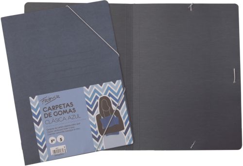 PAQ/5 CARPETA CARTON Fº GOMAS SIN SOLAPAS AZUL