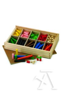 Caja de madera con departamentos con 300 regletas colores 1x1cm faibo