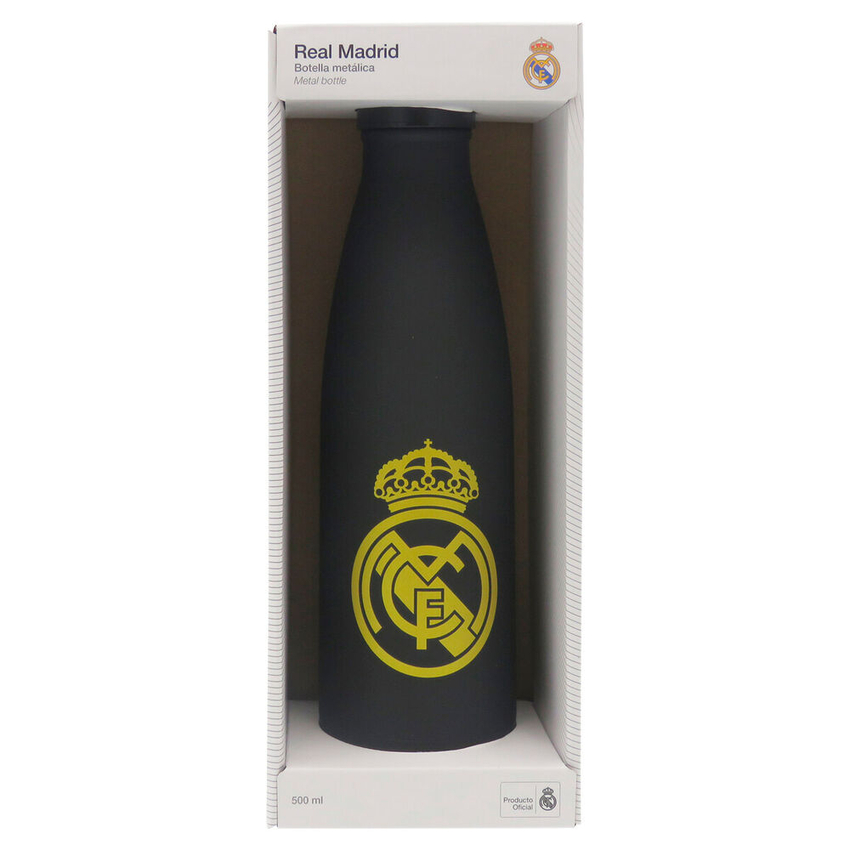  BOTELLA NEGRA CON ORO RUBBERIZADA 500ML REAL MADRID 