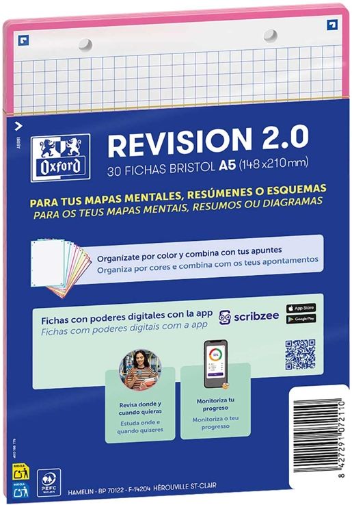 Paquete flashcards 2.0 oxford a5 2 taladros 30 fichas cuad.5x5 color rosa 