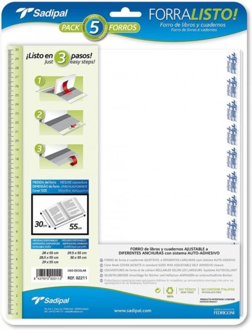 PAQ/5 FORRO LIBROS AJUSTABLE 30X52CM FORRALISTO PP 80MICRAS