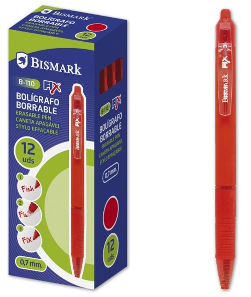 C/12 boligrafo bismark borrable rojo punta 0,7mm retractil