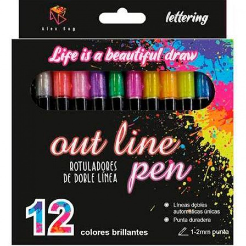  SET DE 12 ROTULADORES OUTLINER BICOLOR LETTERING 